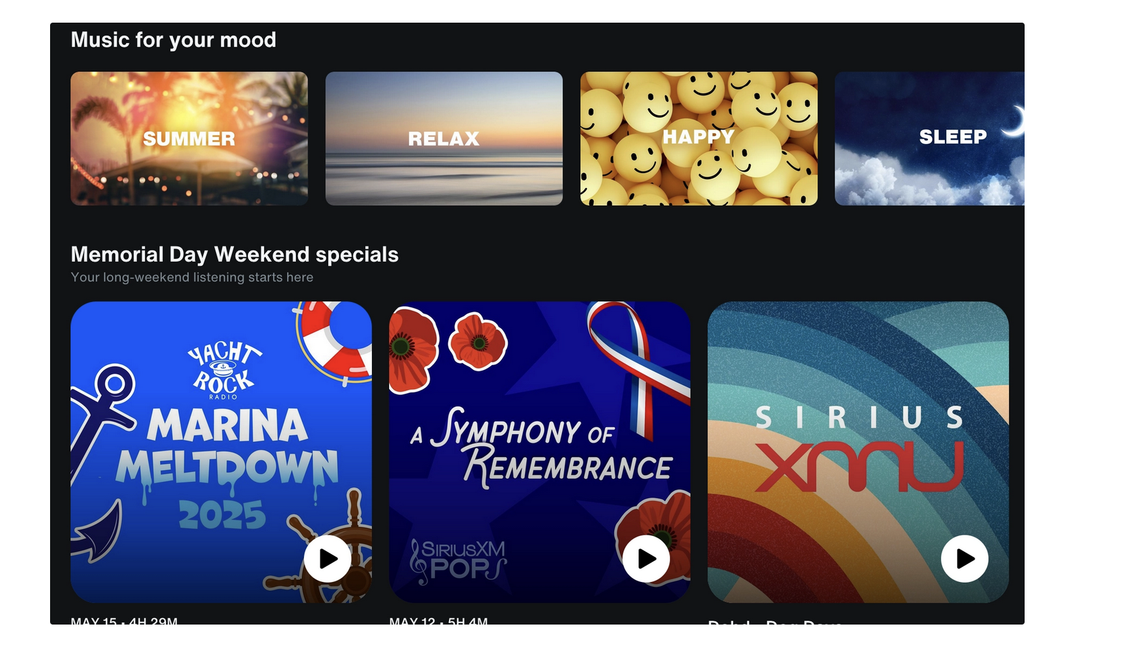 SiriusXM Dynamic Sets — Music for your mood personalization feature